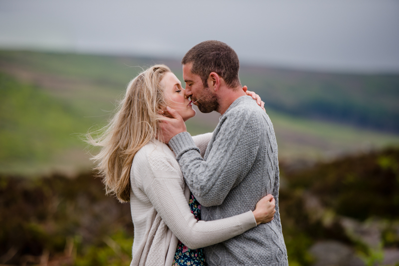 engaged couple kissing in Peak District taken by Victoria La Bouchardiere