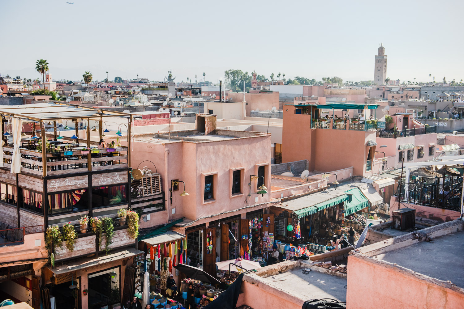 view from a rooftop of Marrakesh overlooking the souks