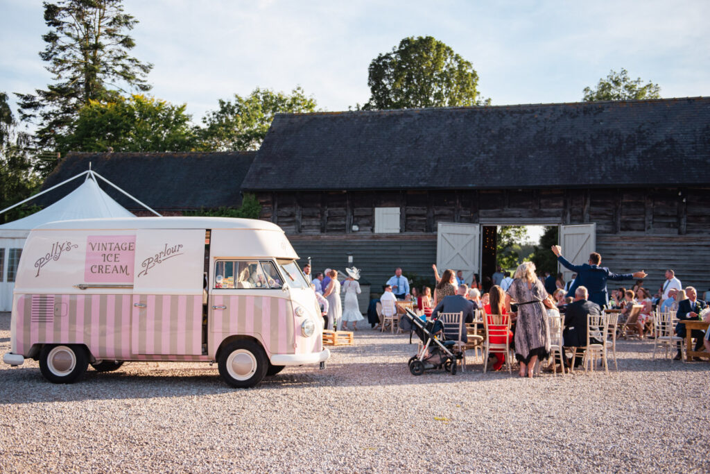 Pollys Parlour ice cream van parked outside Pimhill Barn at a wedding reception